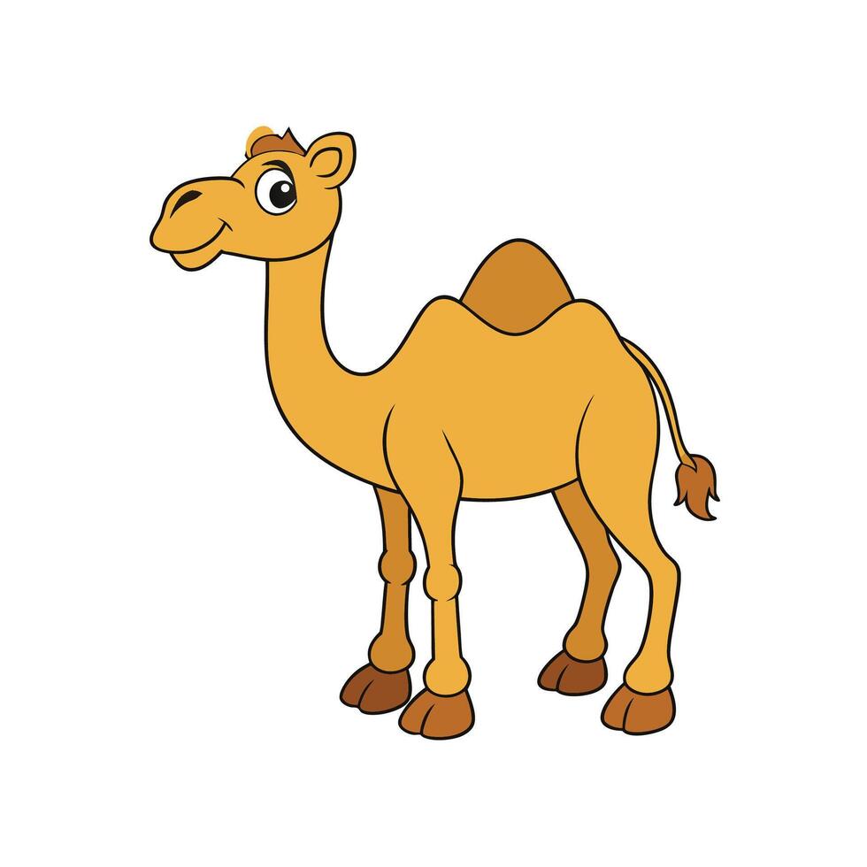 Cartoon camel standing sideways, isolated on white background art vector