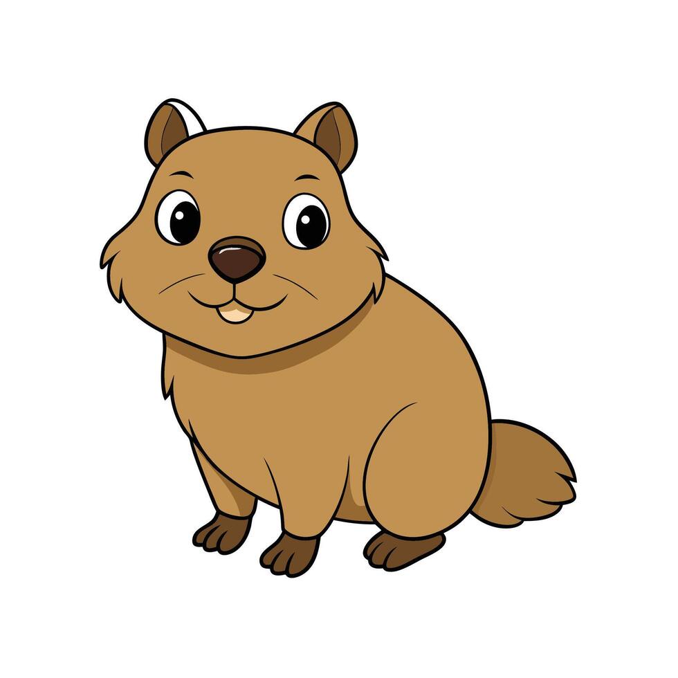 Cute cartoon beaver illustration sitting on a white background vector
