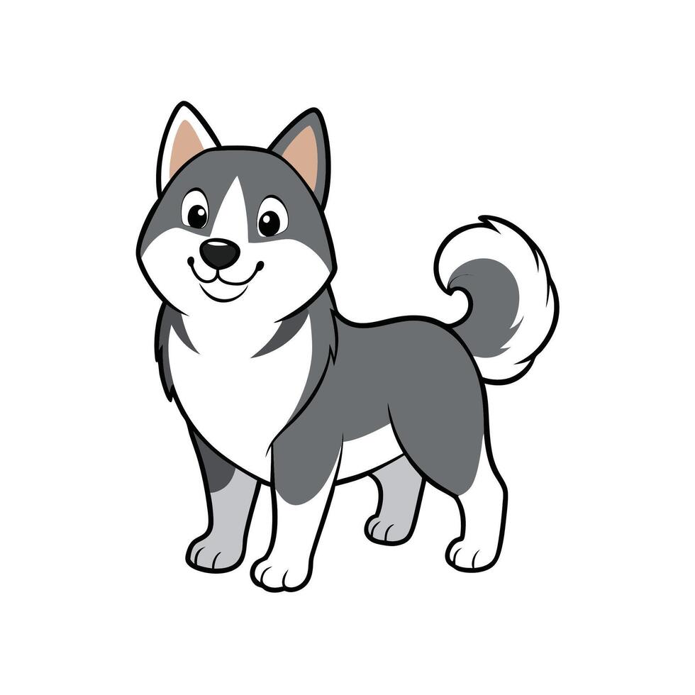 Cartoon husky dog full body illustration on white background vector