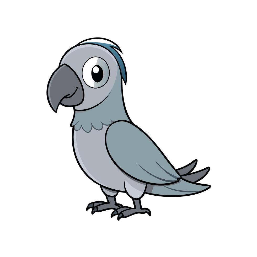 Cartoon grey parrot with black outlines on white background vector