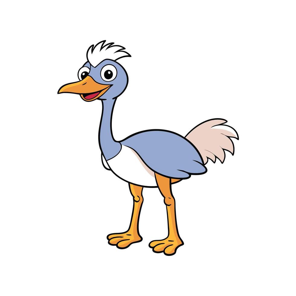 Cartoon ostrich character standing tall and looking cheerful vector