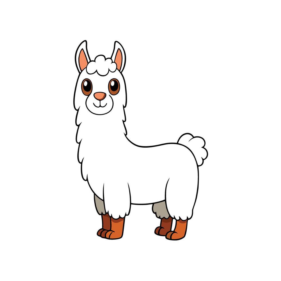 Cartoon Llama Standing on White Background Illustration Style vector