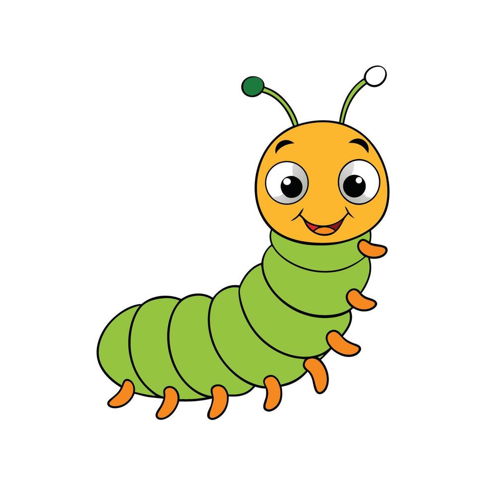 Cartoon Caterpillar with Big Eyes Smiling and Waving Hello vector