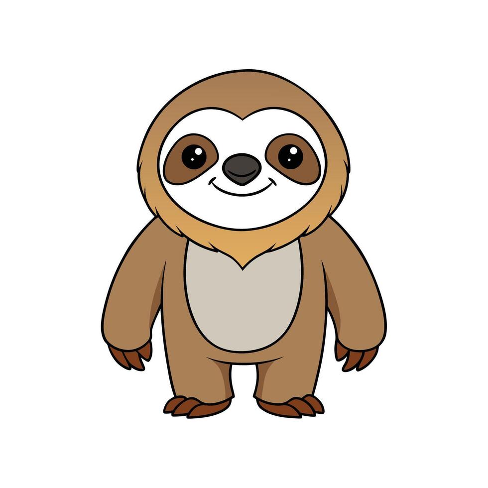 Smiling cartoon sloth with a thick outline on white vector