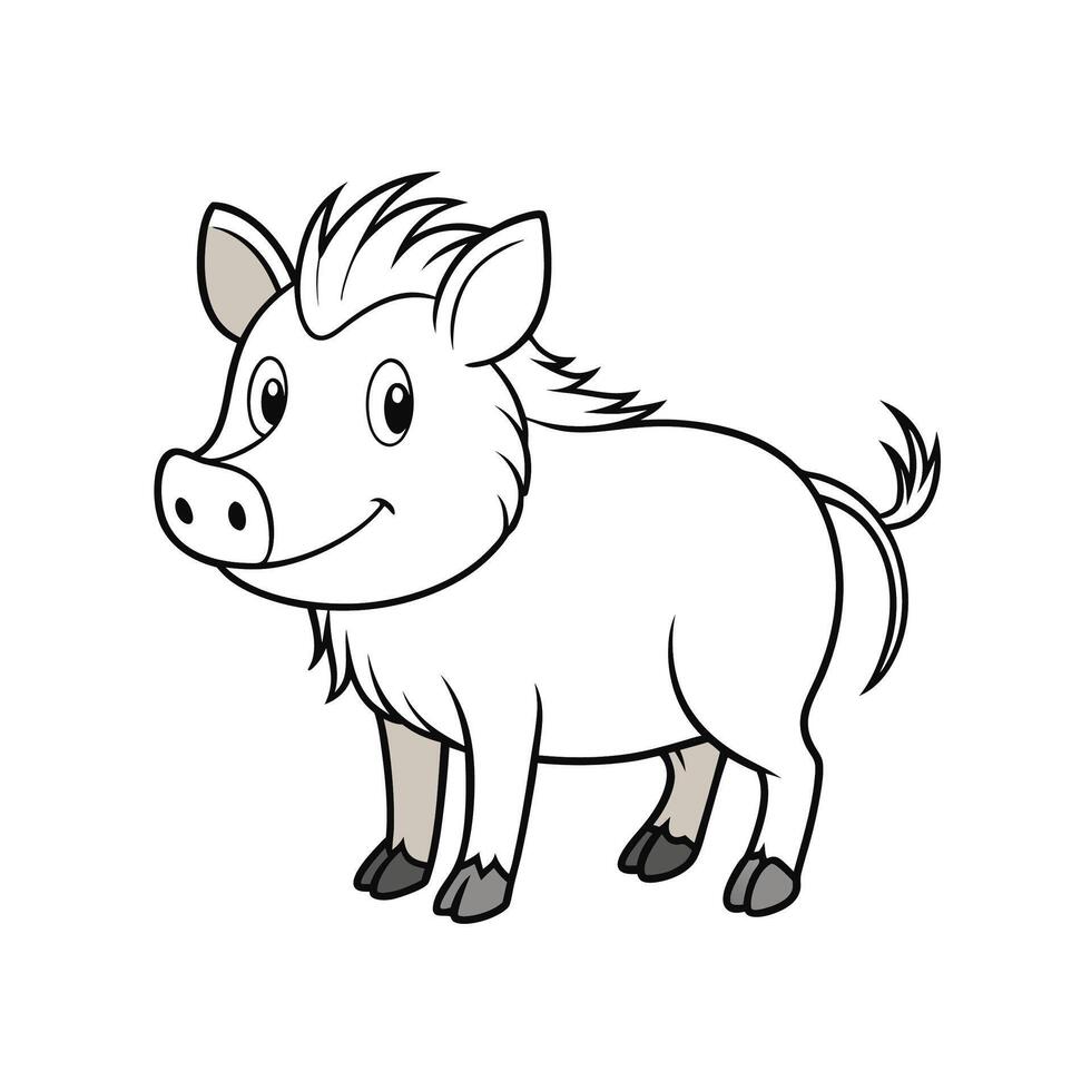 Cartoon hog illustration with outline and gray detail elements vector
