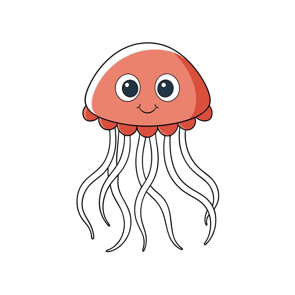 Cartoon jellyfish illustration with cute smiling face and tentacles vector