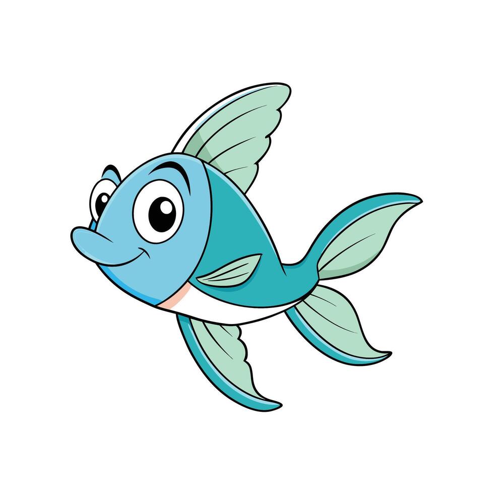 Cartoon blue fish smiling swimming isolated on white background vector