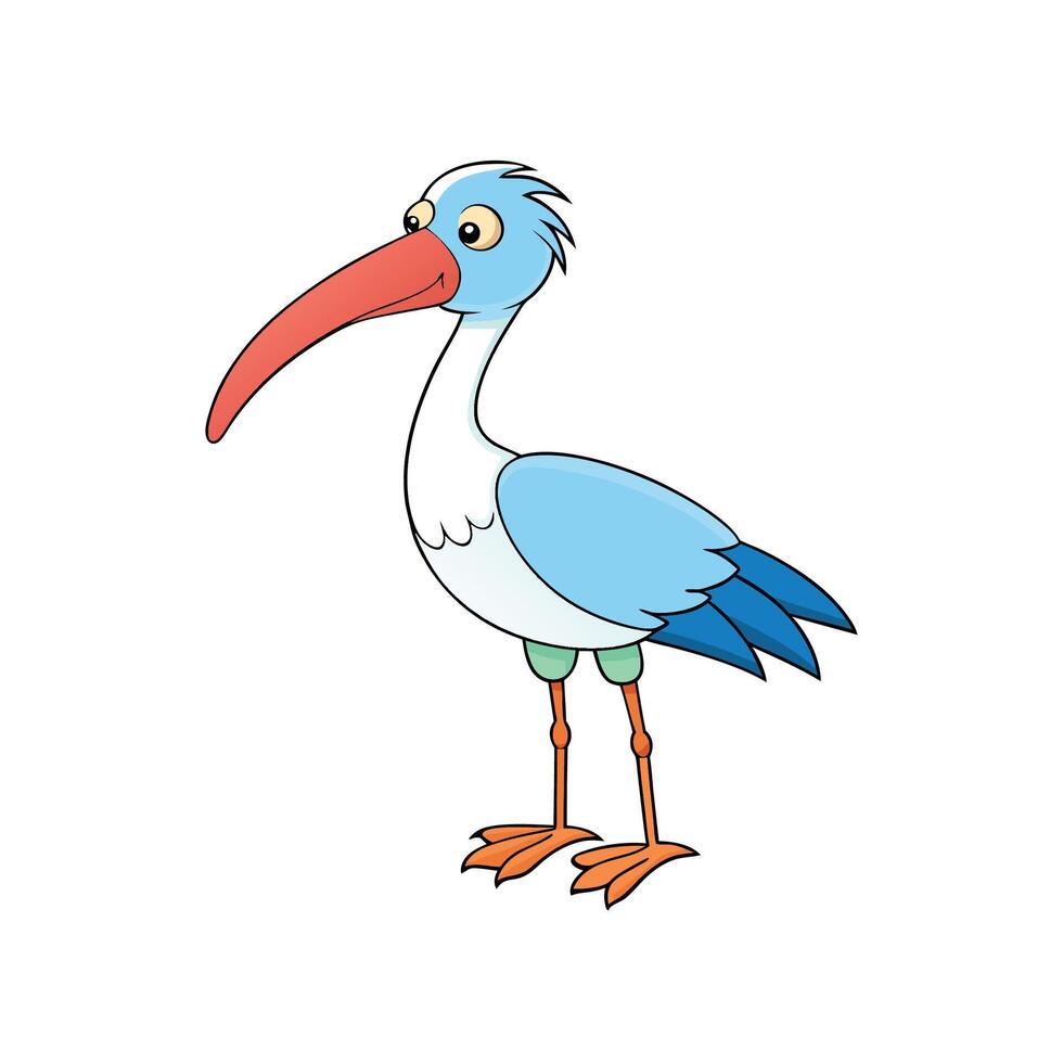 Cartoon Ibis Standing, Illustration on White Background, Bird vector