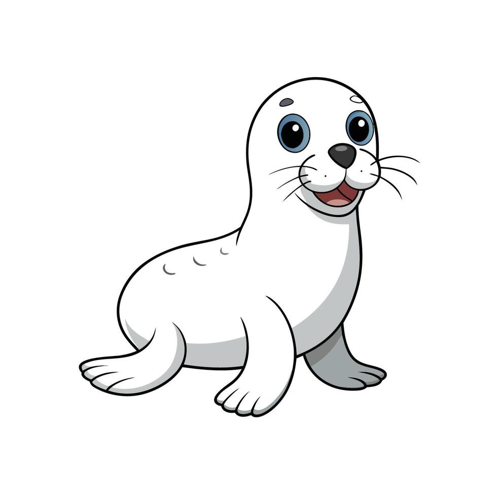 Cartoon style illustration of a cute baby harp seal vector
