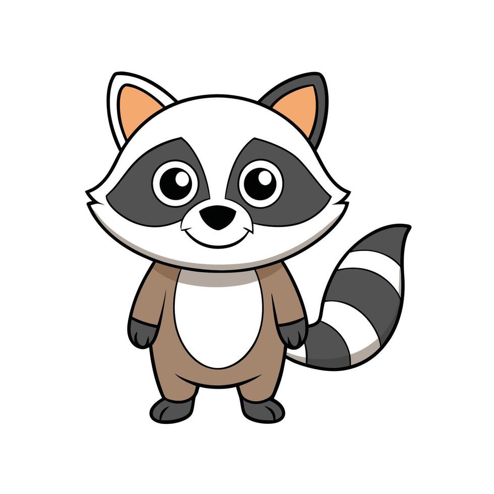 Cartoon style raccoon character standing upright, smiling happily vector