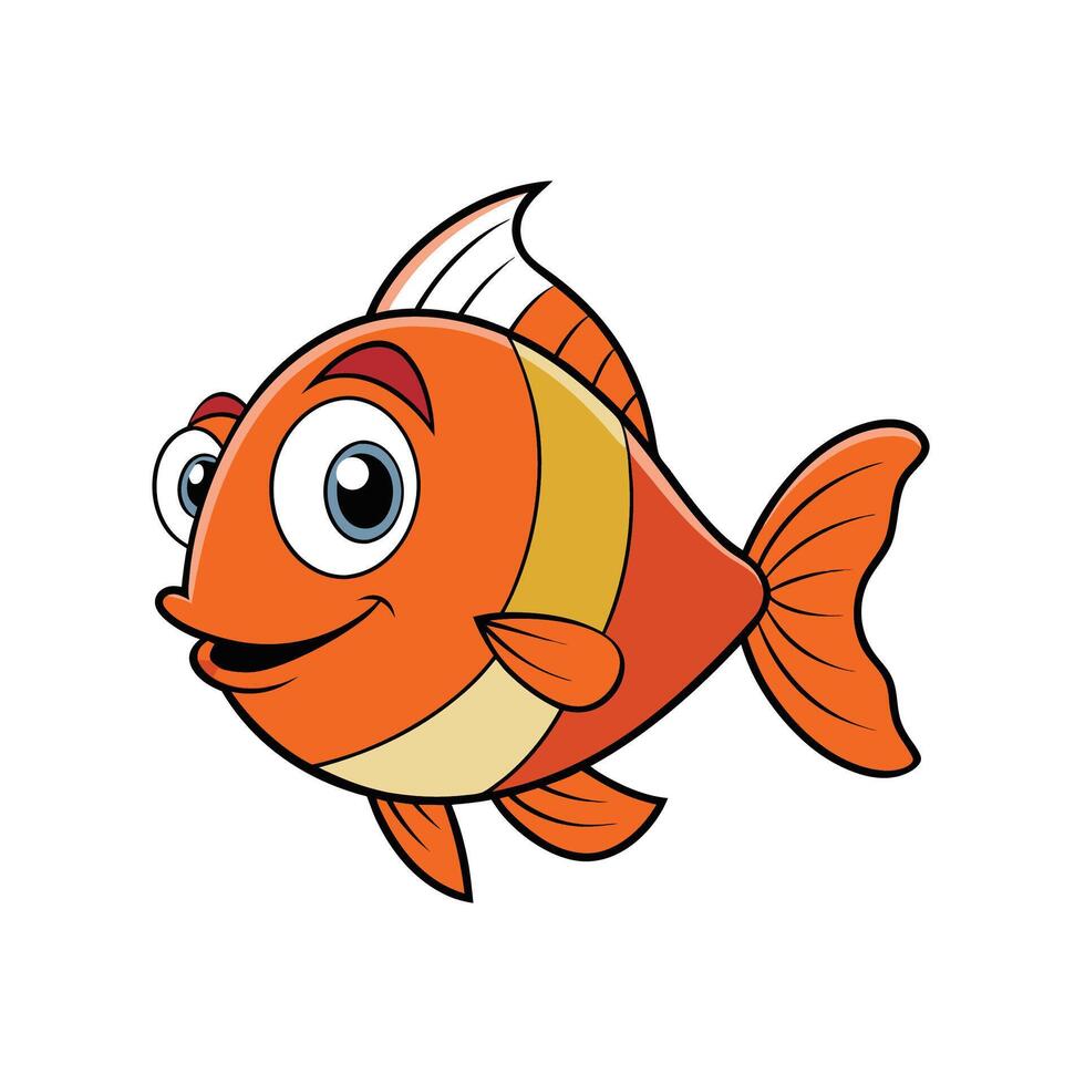 Cartoon orange fish with big eyes swimming happy vector