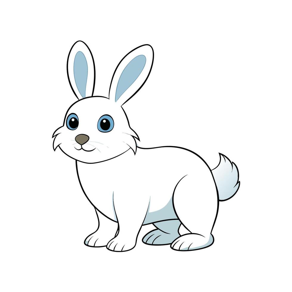 Cartoon white rabbit standing looking forward with blue eyes vector