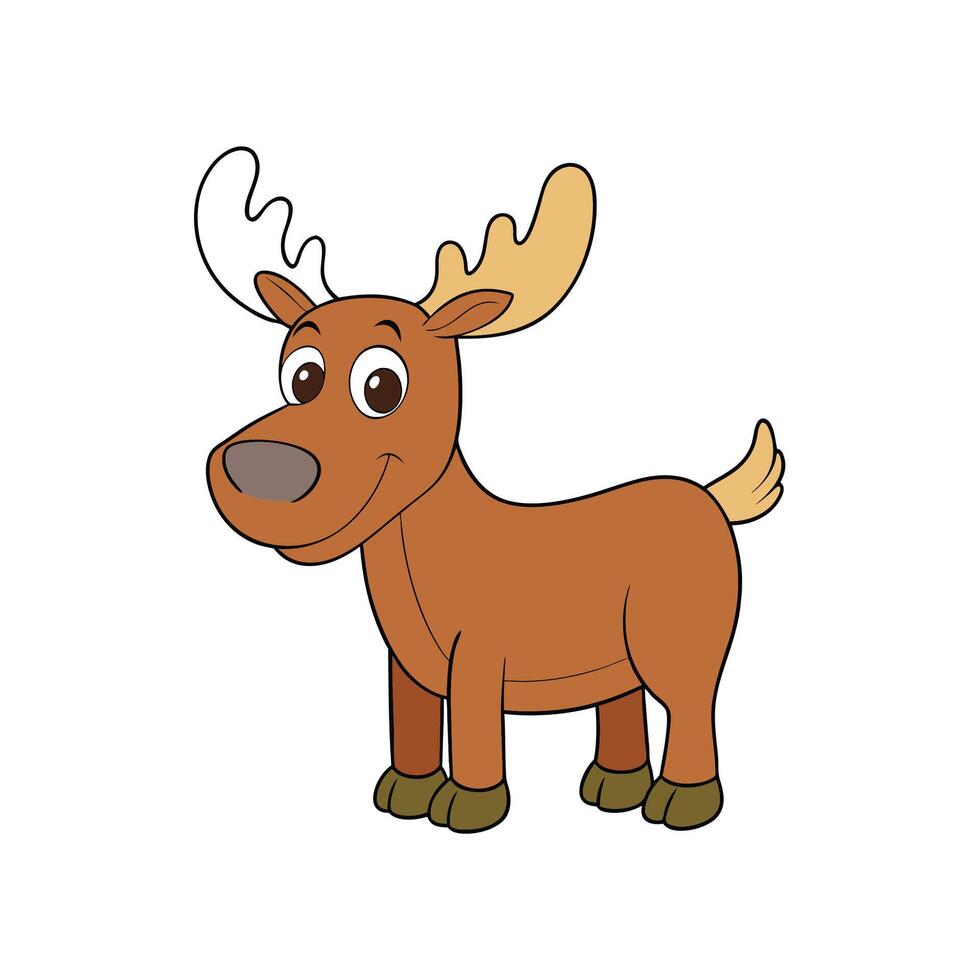 Cheerful cartoon moose illustration with big eyes smiling brightly vector