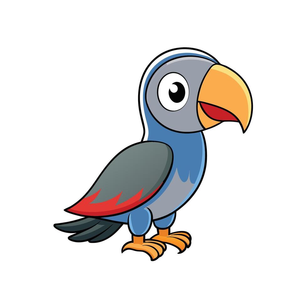 Cartoon blue parrot illustration, isolated against a white background vector