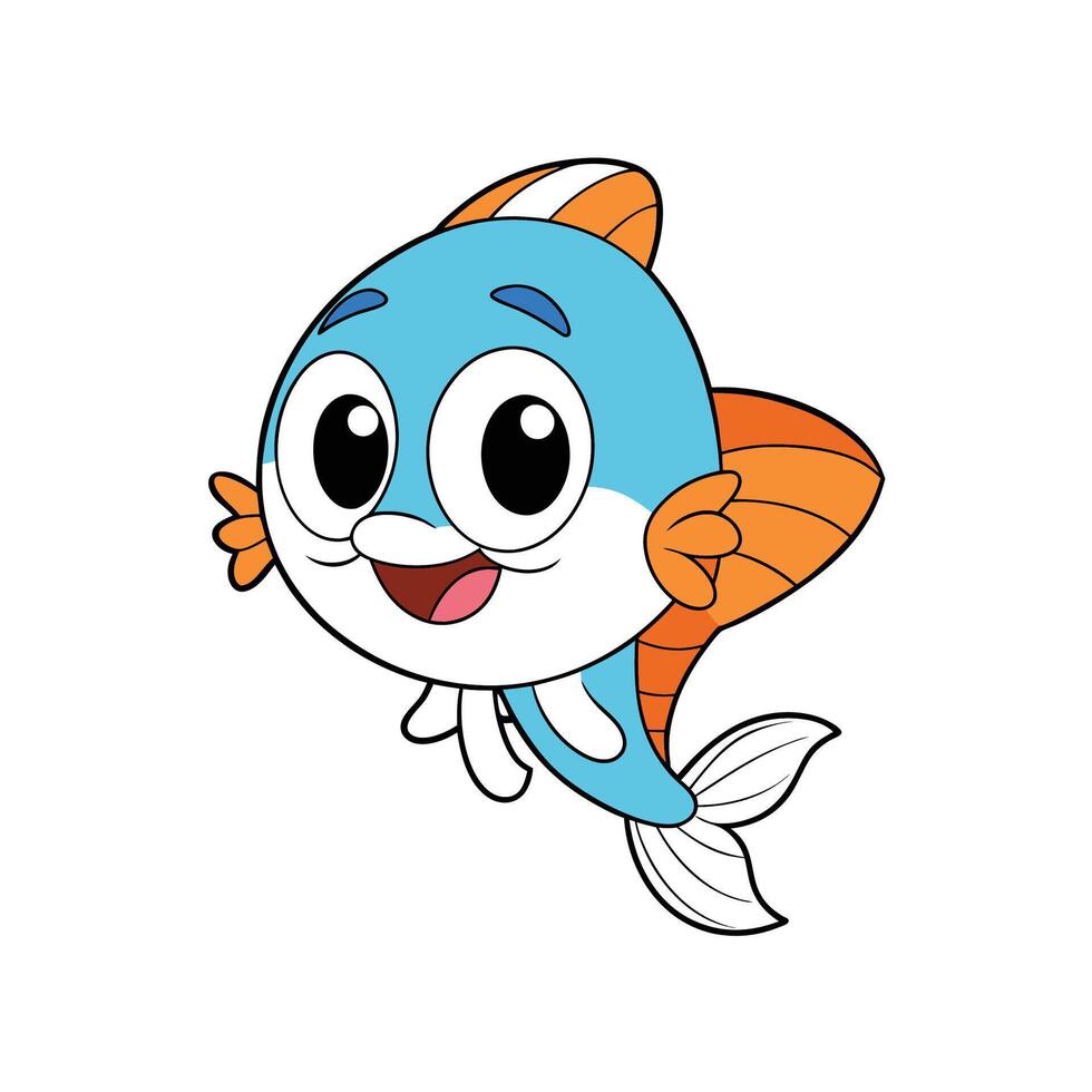Cartoon blue fish smiling happily swims to the right vector