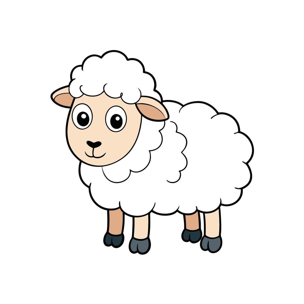 Cute cartoon sheep illustration with fluffy white wool vector
