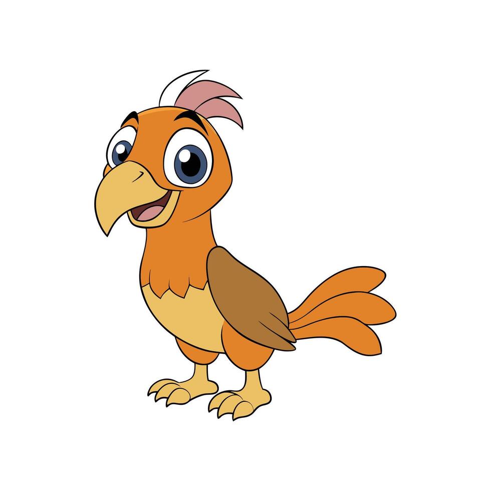 Cheerful cartoon bird character illustration with orange and brown hues vector