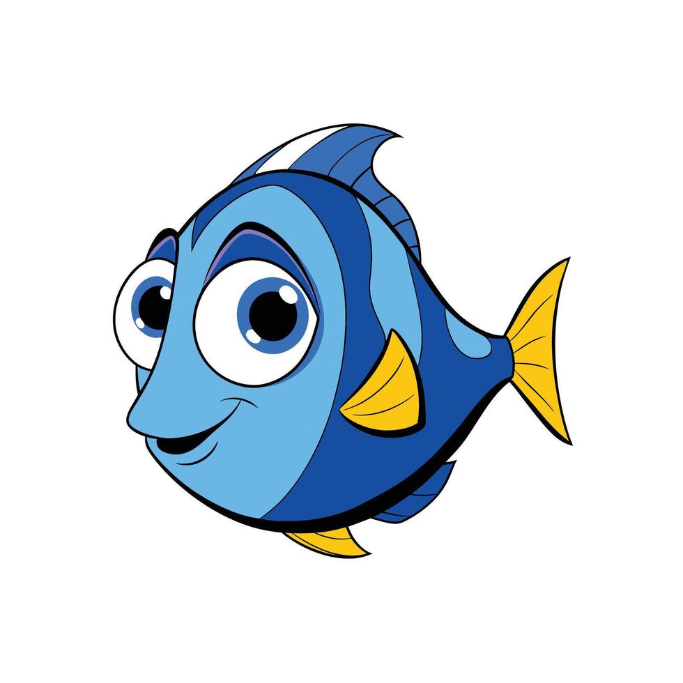 Cute blue cartoon fish swimming cheerfully in the ocean vector