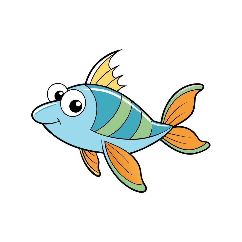 Cartoon fish swimming with big eyes on white background vector