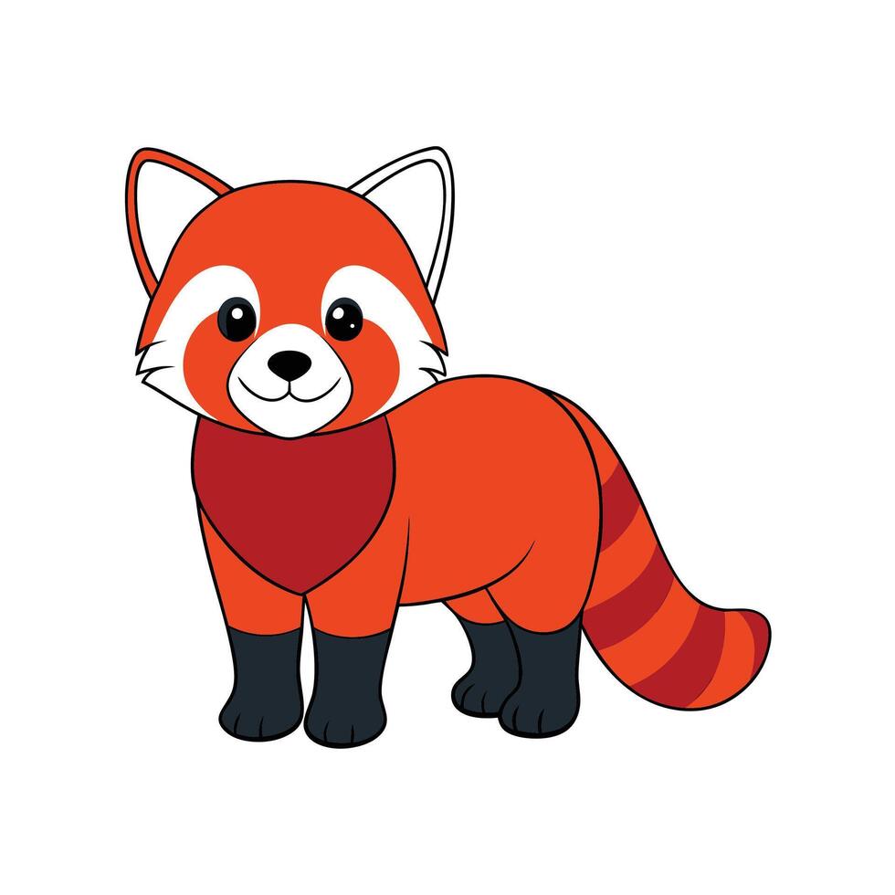 A fullbody cartoon illustration of a cute red panda, standing isolated. graphic with thick black outlines. vector