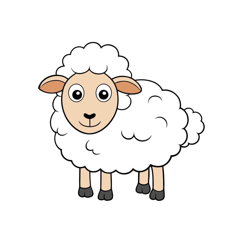 Cartoon sheep character standing, happy and fluffy illustration vector