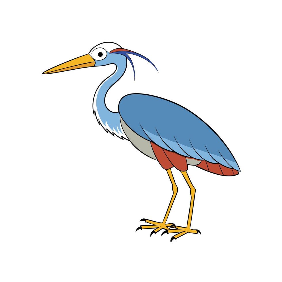 Cartoon heron illustration with distinct blue and yellow plumage vector