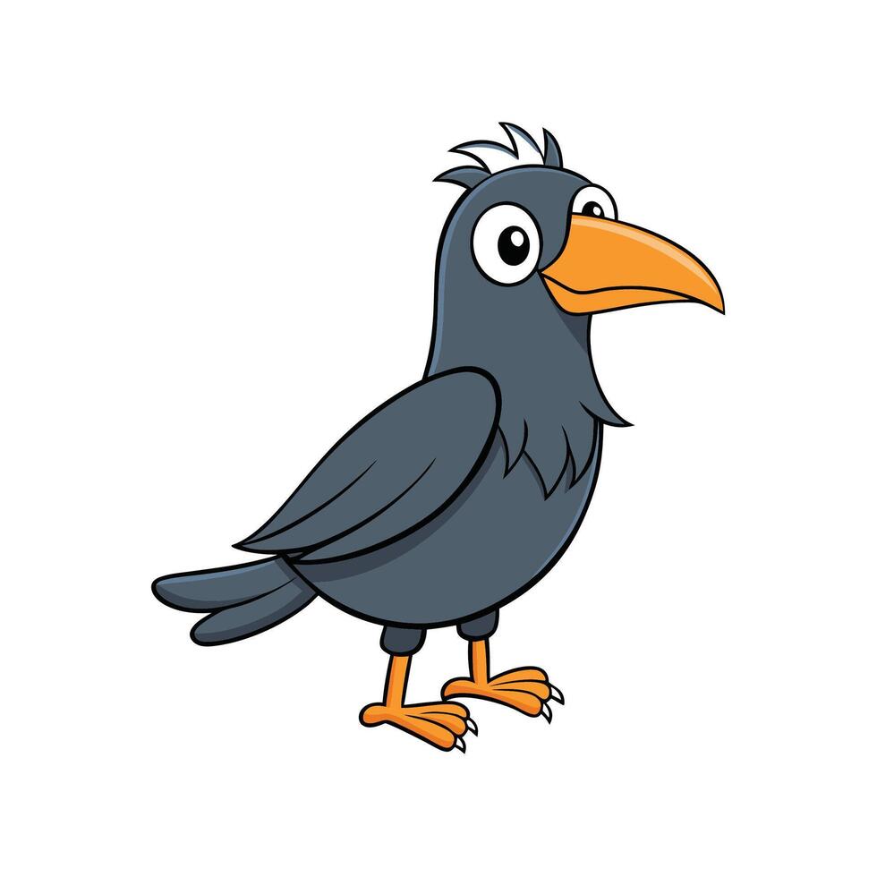 Cute cartoon crow standing upright on white background vector