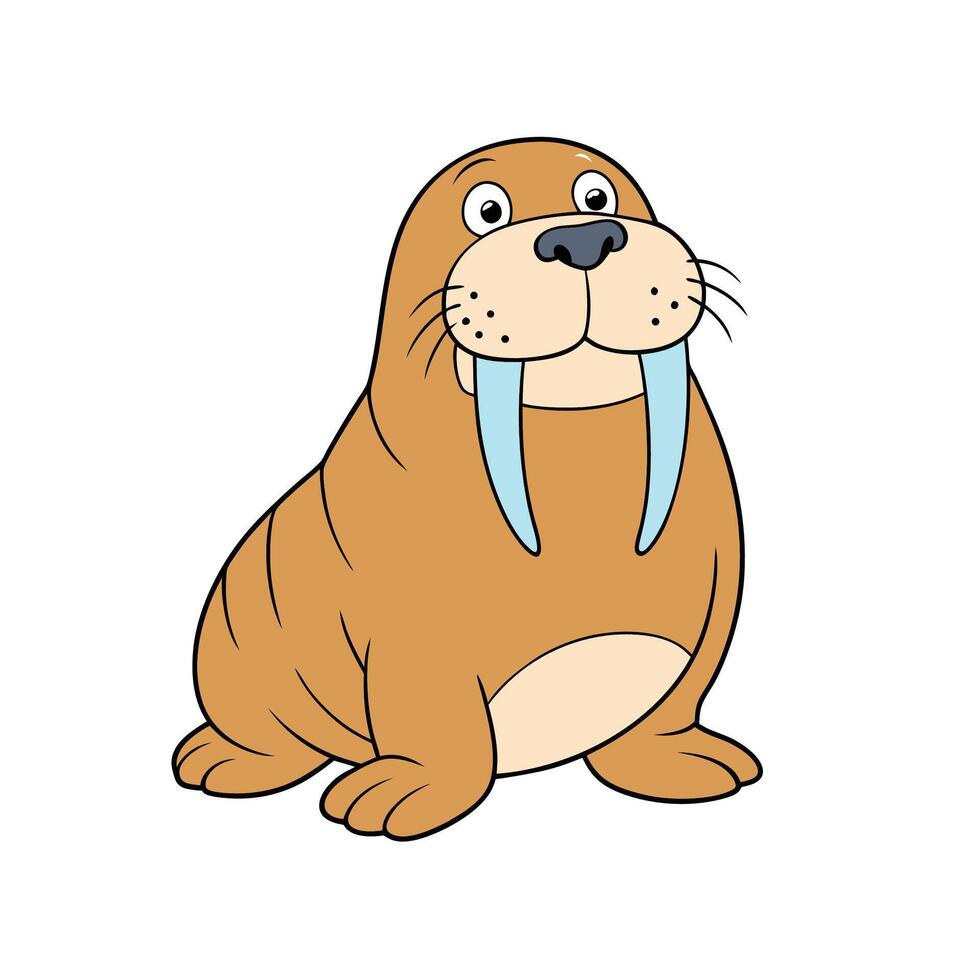 Cartoon Walrus Sitting with a Cheerful Expression vector
