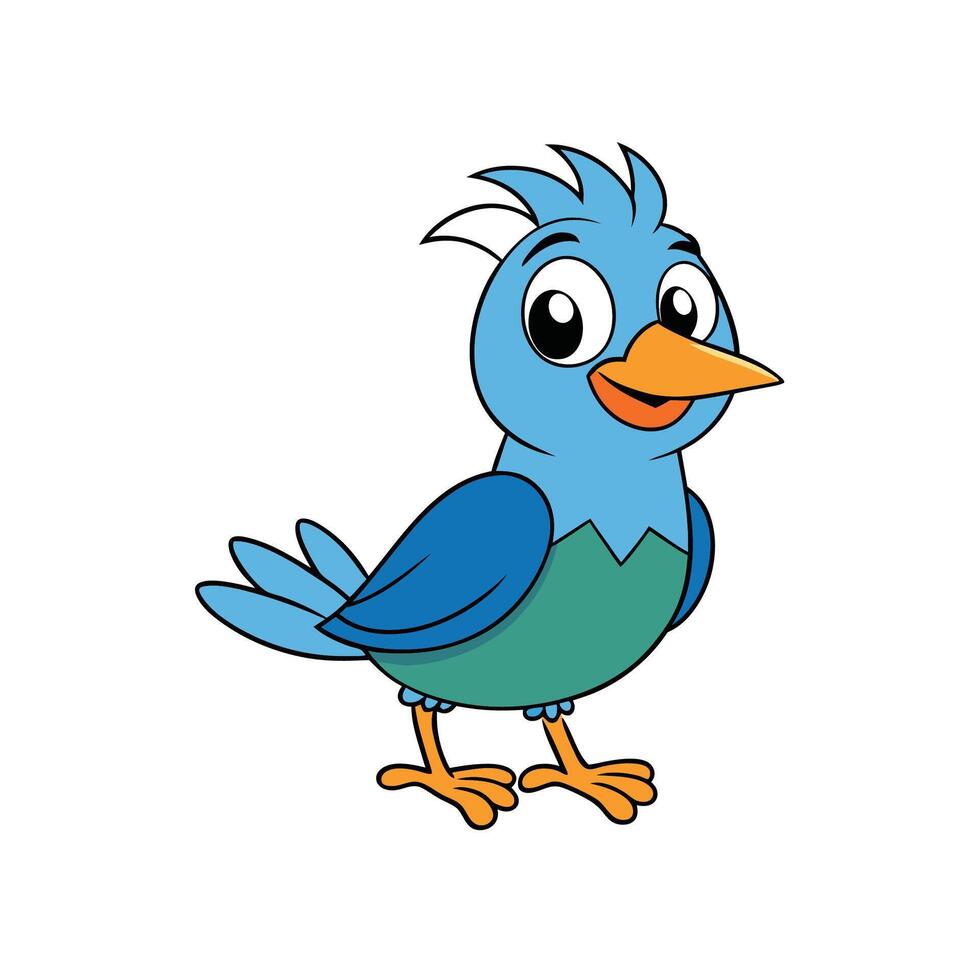 Cartoon blue bird illustration with orange beak and feet vector
