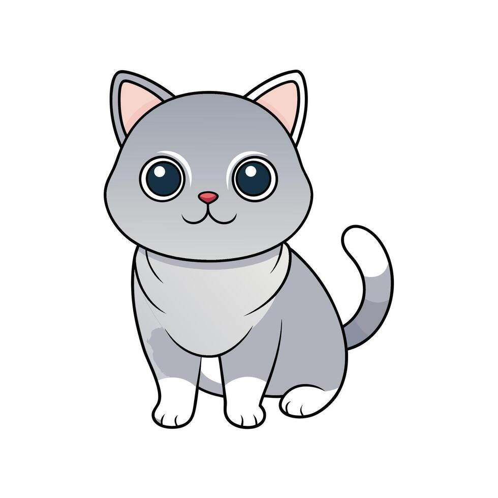 Cute gray cartoon cat sitting with big expressive eyes vector