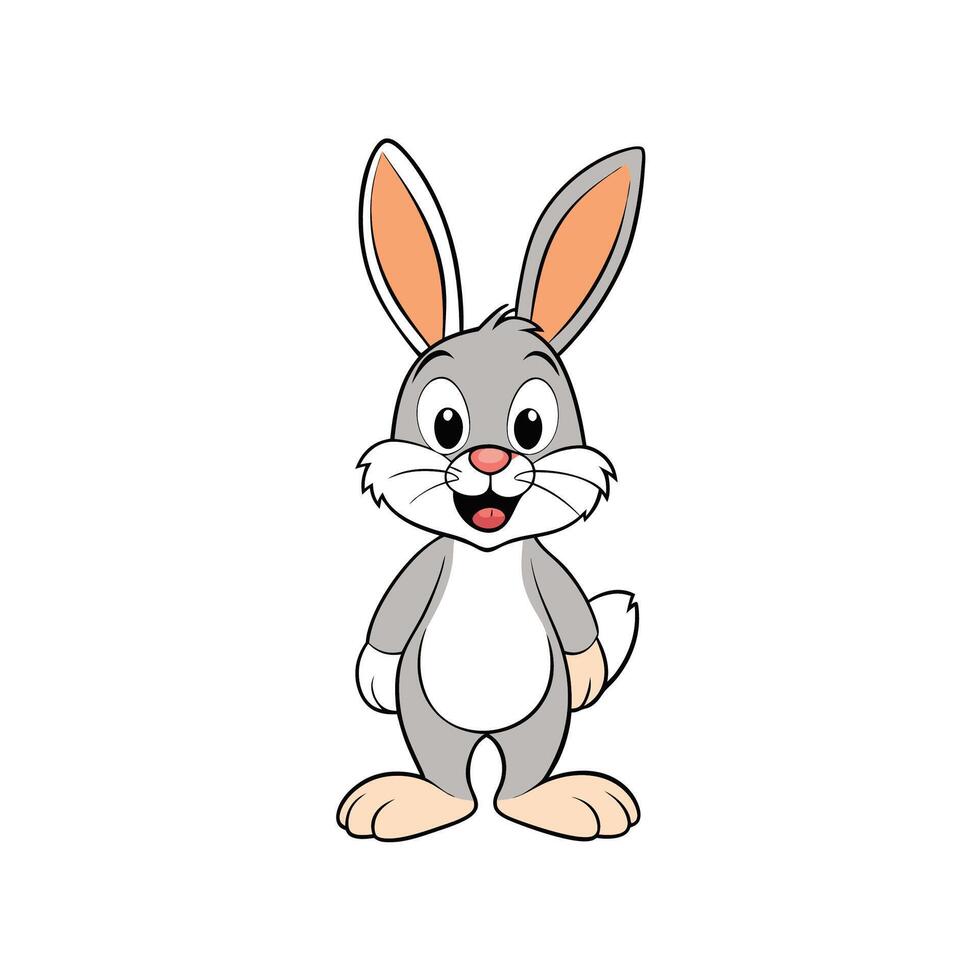 Smiling cartoon rabbit illustration with gray and white fur vector