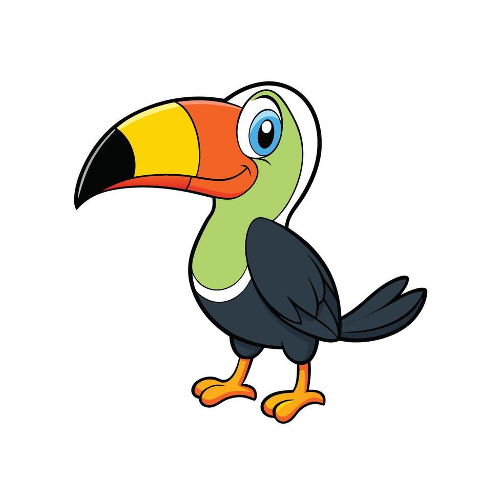 Colorful cartoon toucan illustration with a friendly expression vector