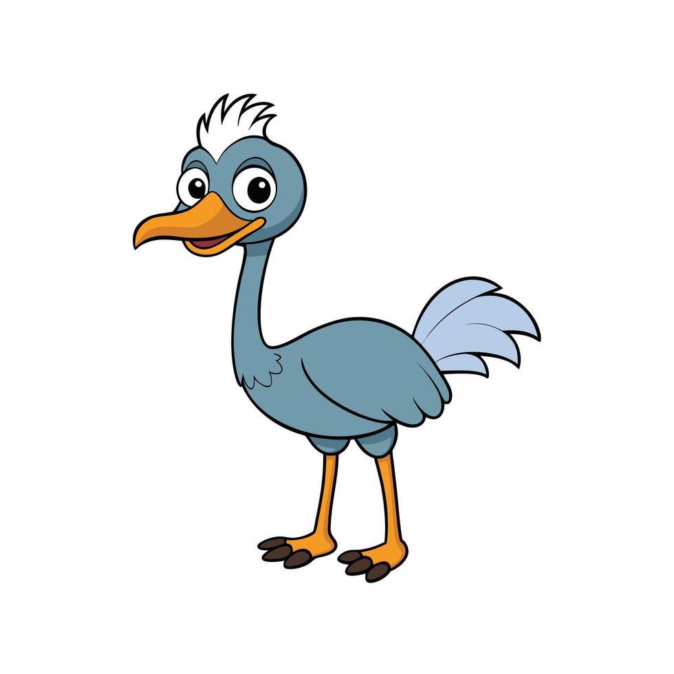 Cartoon Ostrich Illustration Standing Isolated On White Background vector