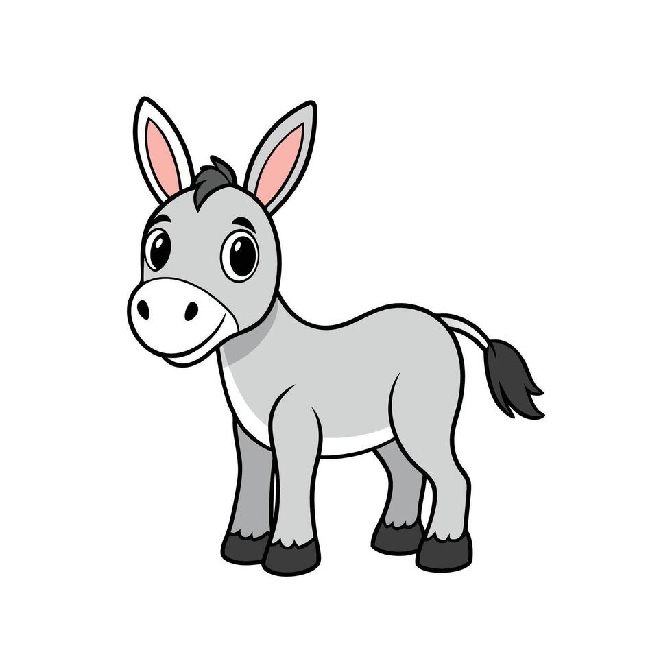 Cartoon illustration of a cute grey donkey on white vector
