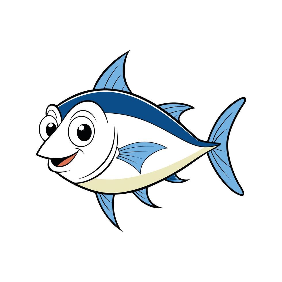 Friendly cartoon tuna fish with cheerful expression swimming forward vector