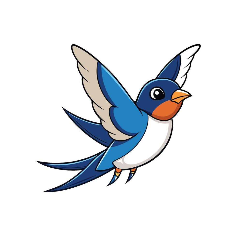 Cute cartoon blue swallow bird flying with open wings vector