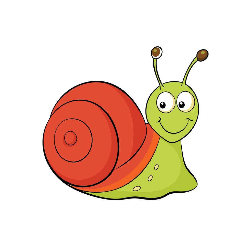 Cheerful cartoon snail with red shell isolated on white vector