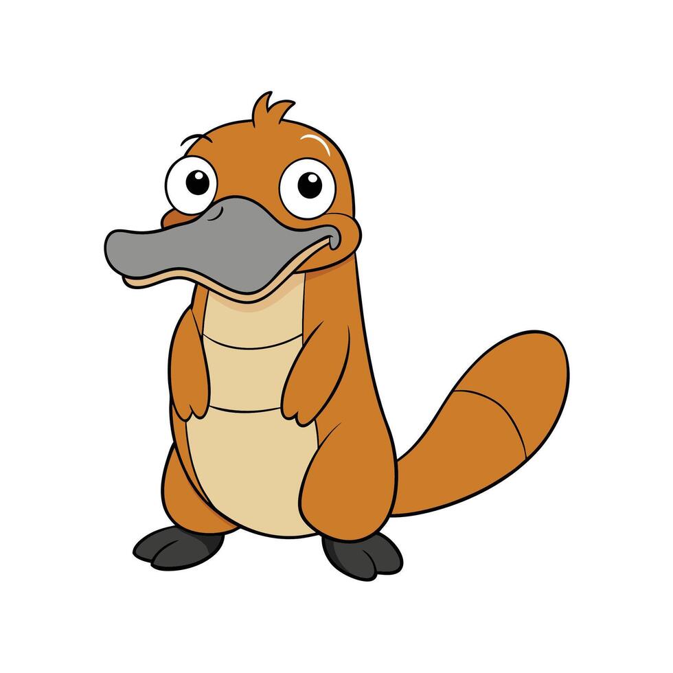 Cute cartoon platypus character standing on white background illustration vector