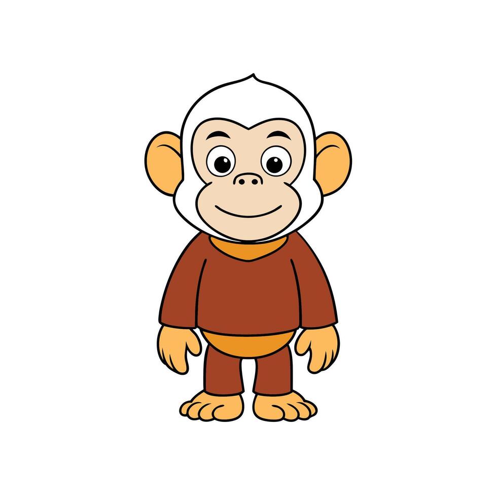 Cartoon monkey standing upright in simple graphic style illustration vector