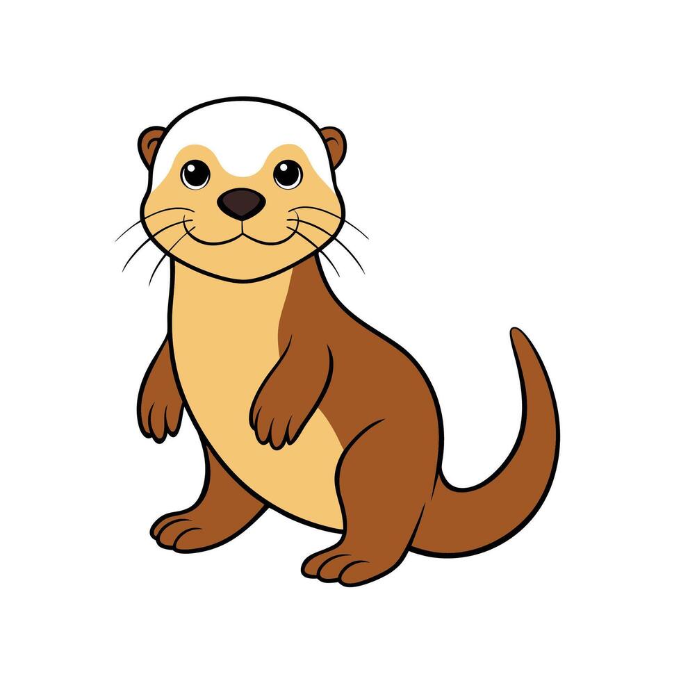 Cartoon otter with black outlines standing on white background vector