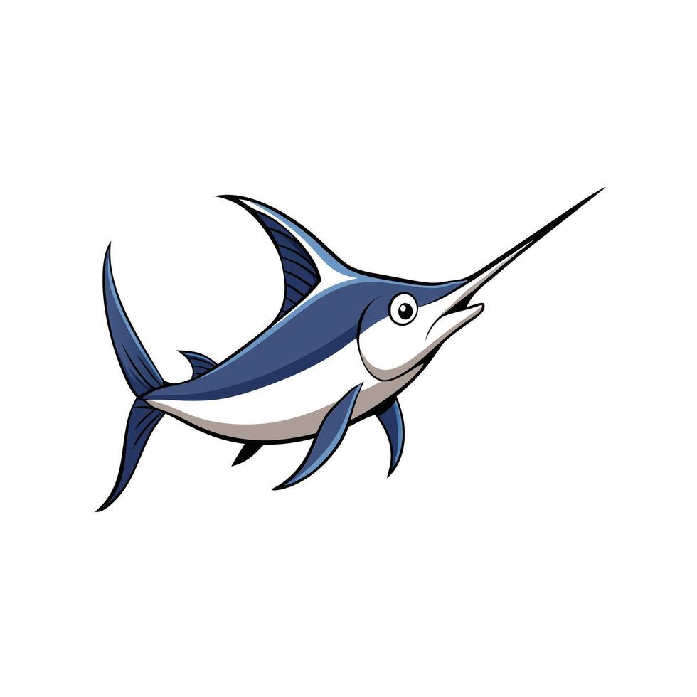 Cartoon swordfish illustration swimming isolated on white background vector