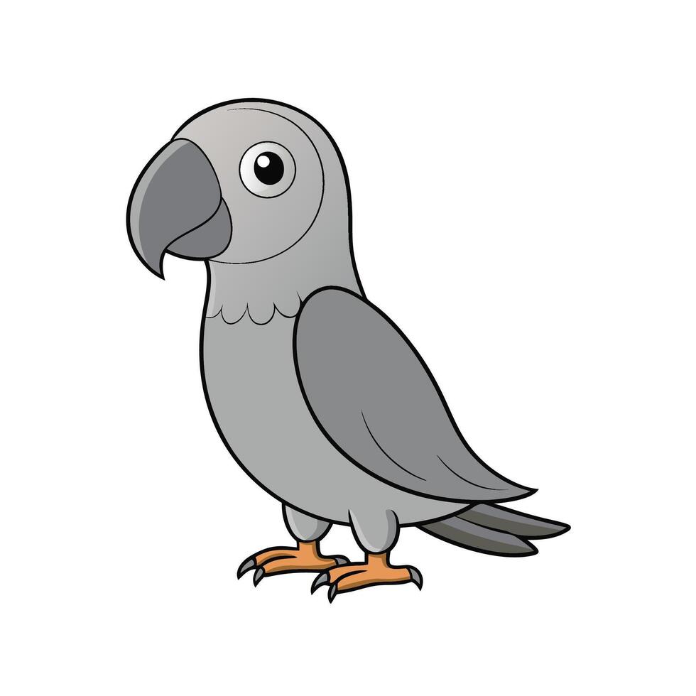 Cartoon African Grey Parrot Illustration, Full Body Isolated Design vector