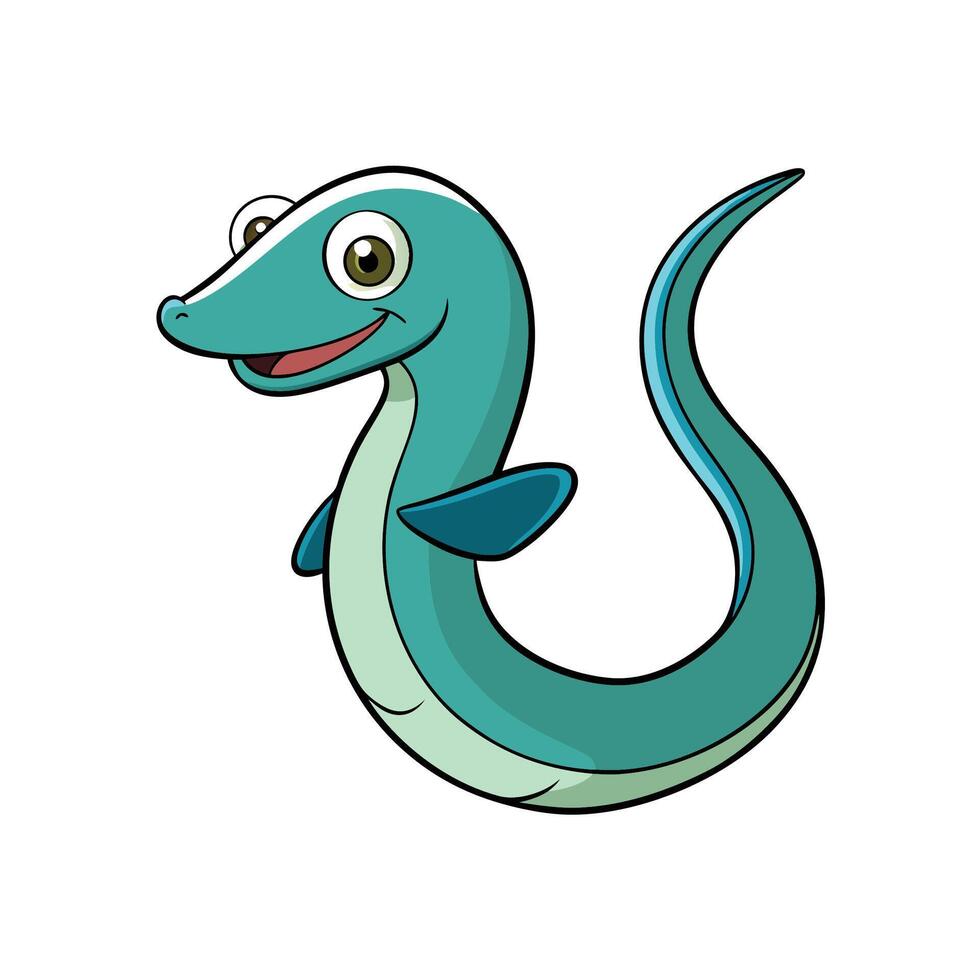 Cute cartoon sea serpent with happy expression and flippers vector
