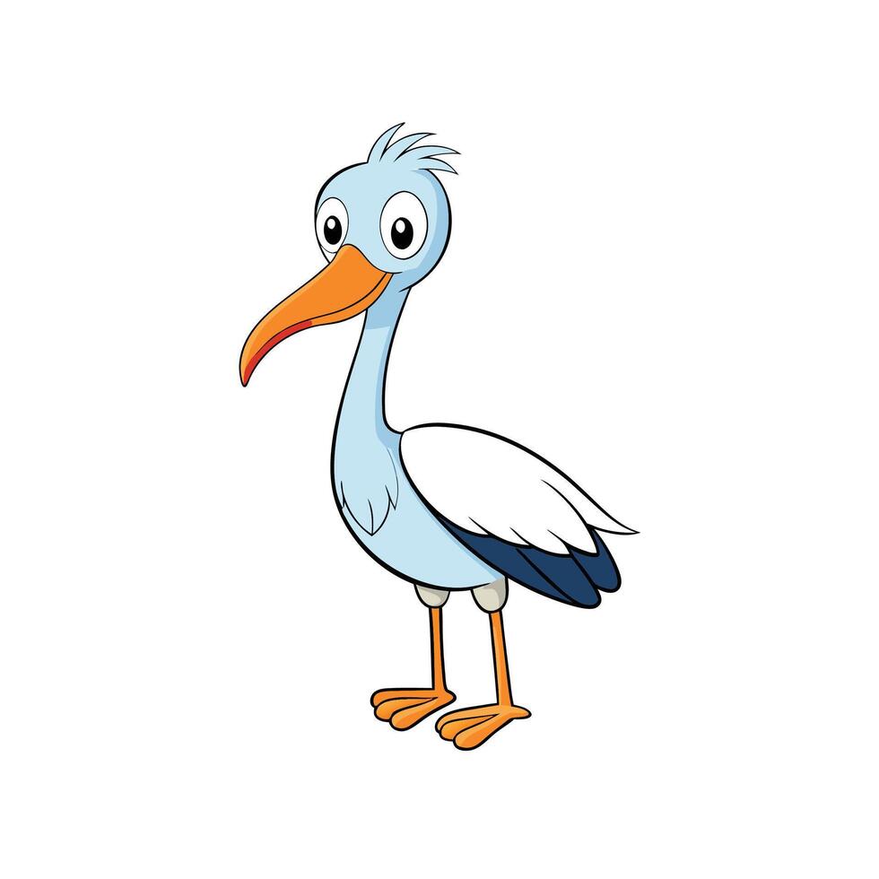 Cartoon Stork Character with Orange Beak and Light Blue Feathers vector