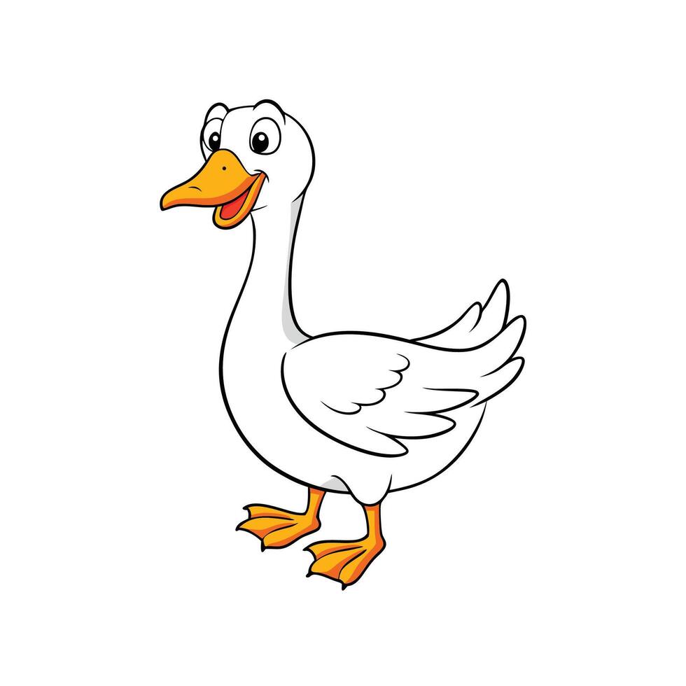Cartoon White Goose Illustration Standing on White Background vector