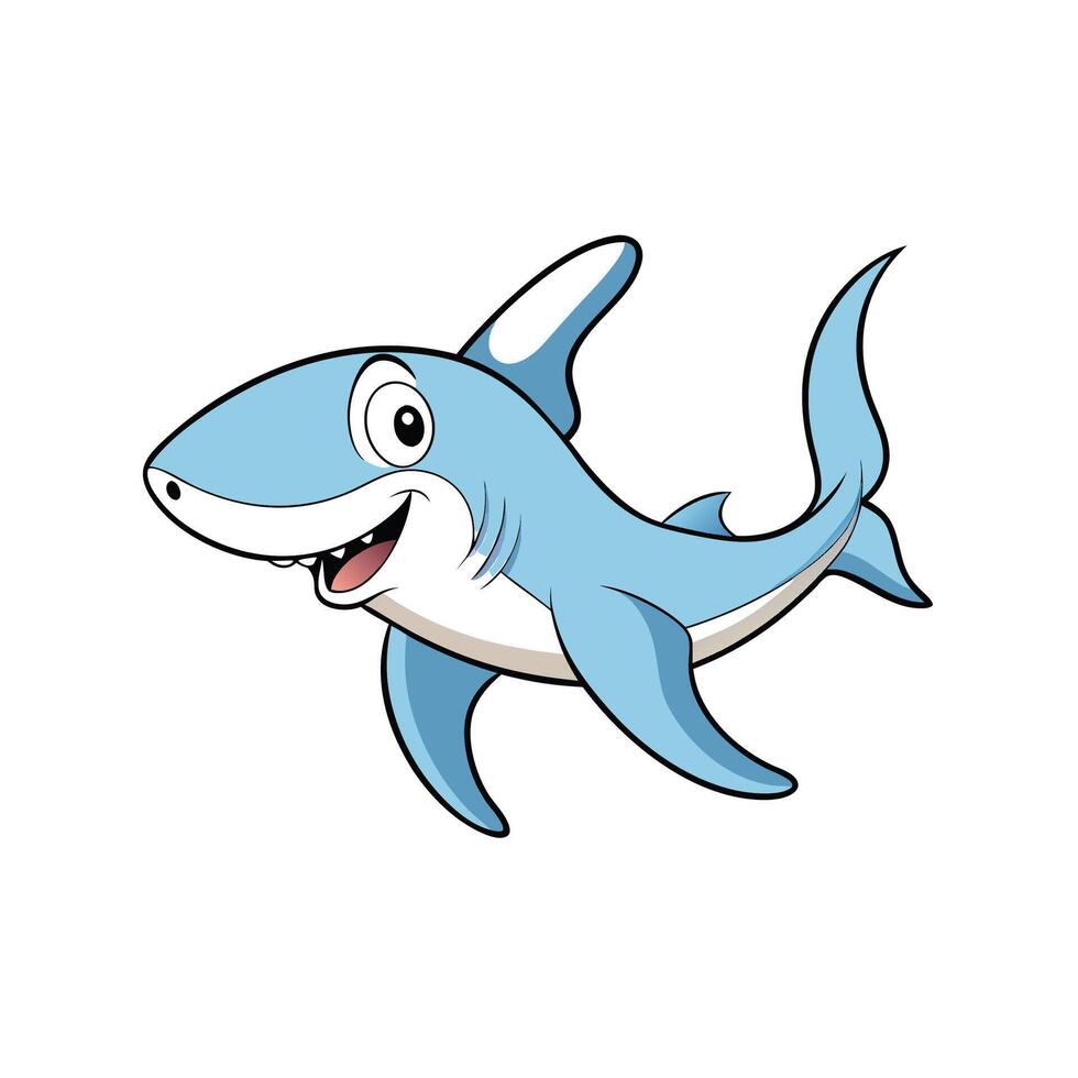 Friendly Cartoon Shark Illustration Swimming on a White Background vector