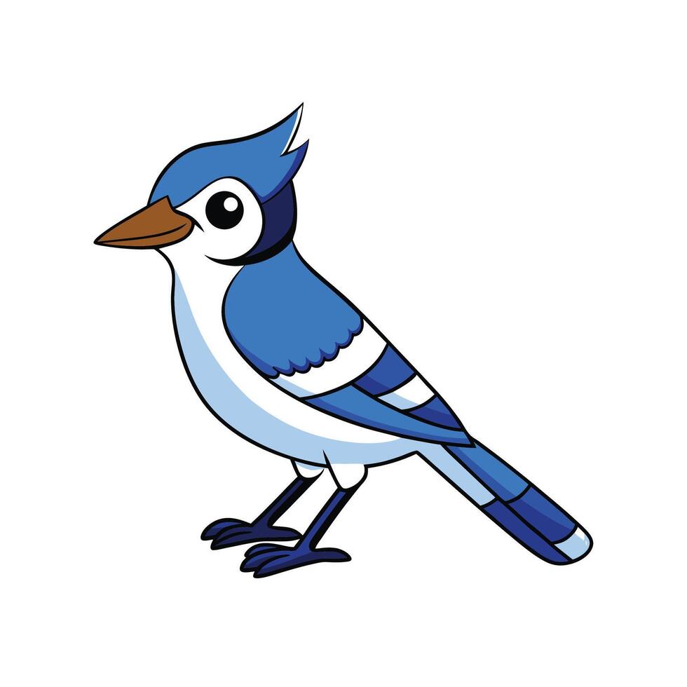 A friendly cartoon blue jay, brightly colored with clean lines, isolated on white. vector