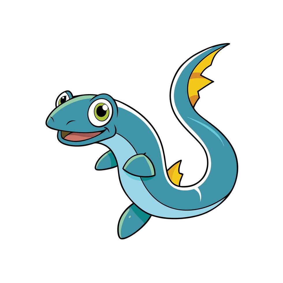 Happy cartoon Plesiosaur swimming and smiling on a white background vector