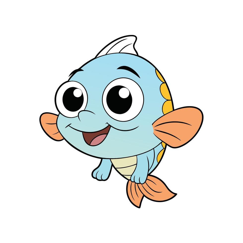 Cartoon smiling fish character illustration on white background vector