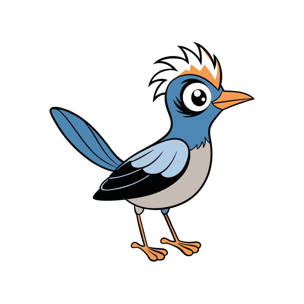 Stylized Roadrunner Cartoon Bird Standing Isolated on White Backdrop vector